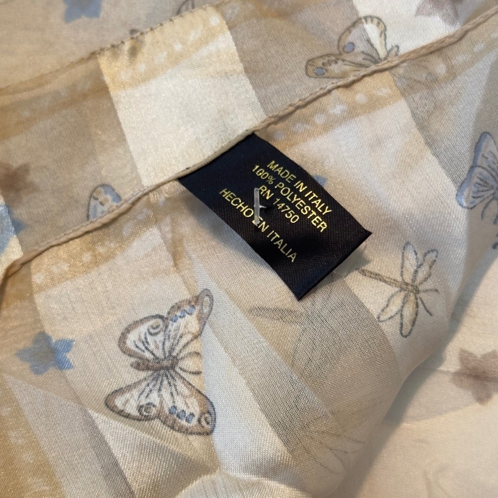Made Italy Butterfly Dragonfly Striped Square Scarf Cream Tan Blue Cottagecore - Picture 4 of 7